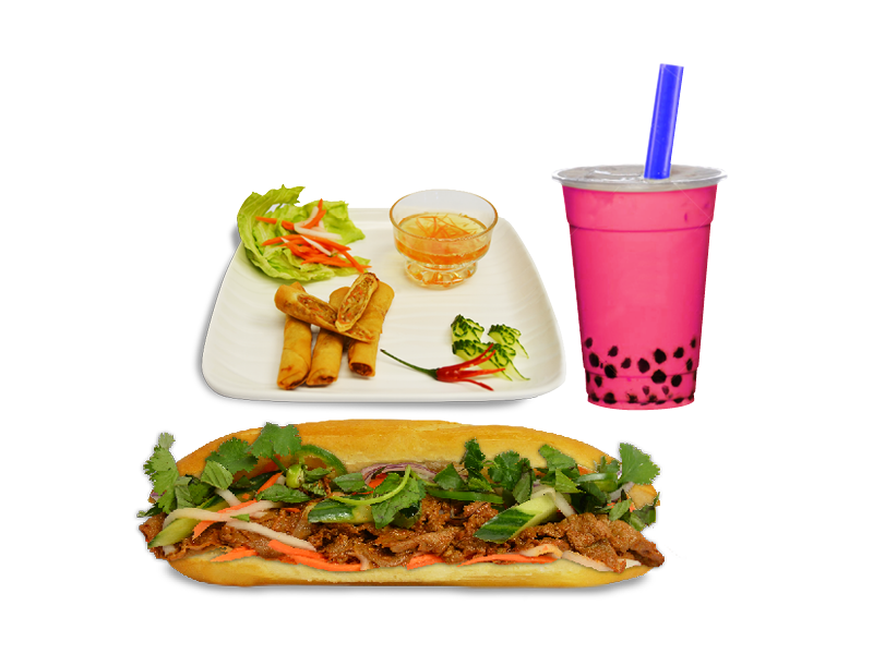 Combo B - Beef Sate SUB, Spring Roll, Boba
